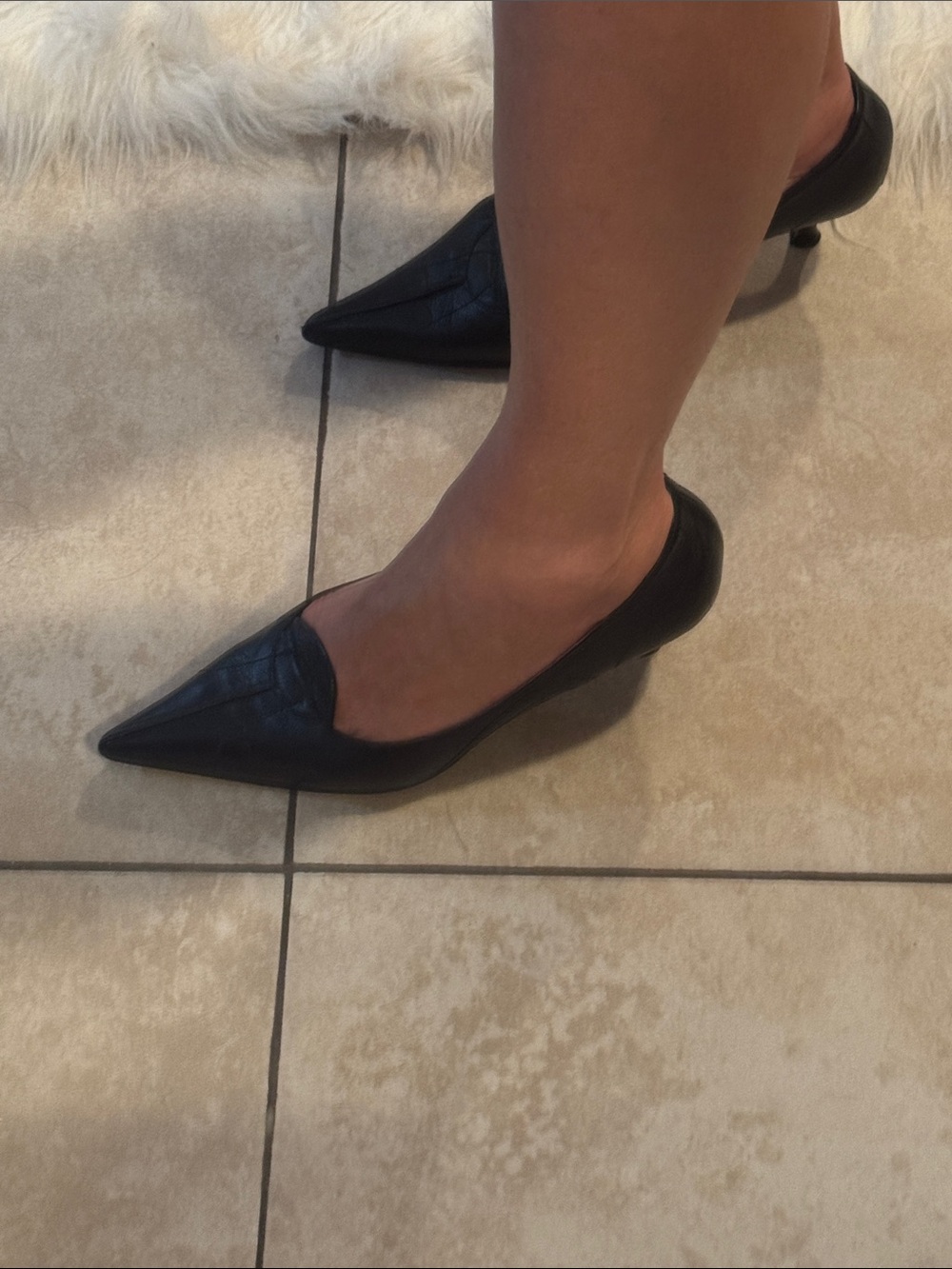 Versani Black Pointed-Toe Slingback Kitten Heels